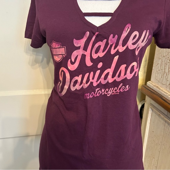 Harley-Davidson Women's Plum V‑Neck Tee with Pink Logo - Picture 2 of 10